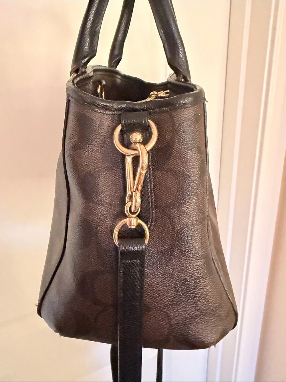 Coach Brown Signature Small Satchel with Black Handles